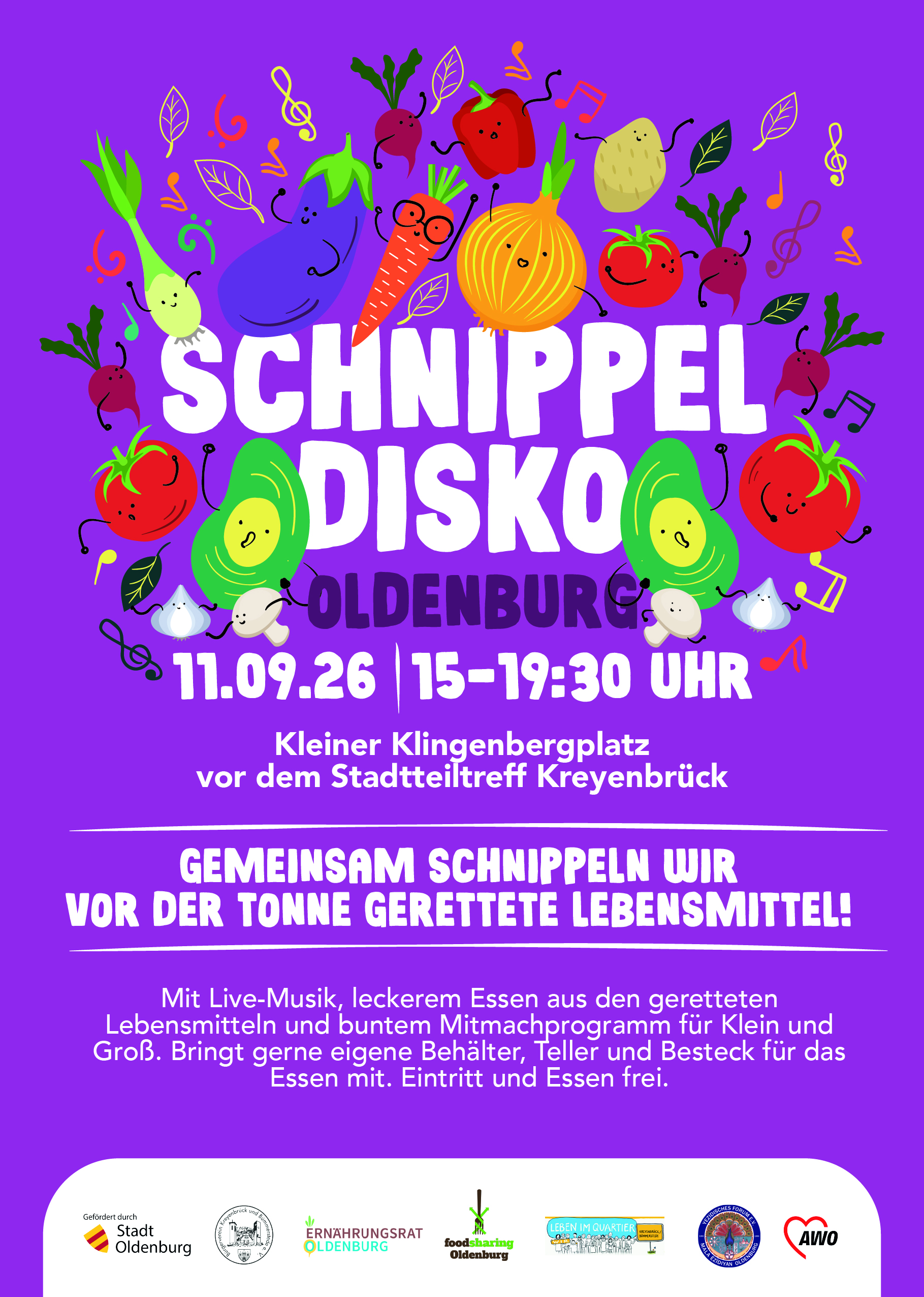 Plakat für die Schnippeldisko am 11. September 2026. Quelle: Ernährungsrat Oldenburg e.V. – Ernährungsrat Oldenburg e.V.